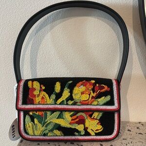 Floral Embroidered Black Bag